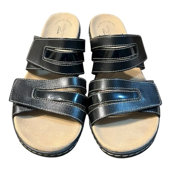 Clarks Black Leather Ultimate Comfort Slide Sandals Size 8.5W - Picture 2 of 9